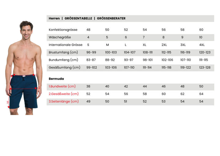 Herren Bermuda Alloverprint mit Seitentaschen, Bio Baumwolle, GOTS zertifiziert