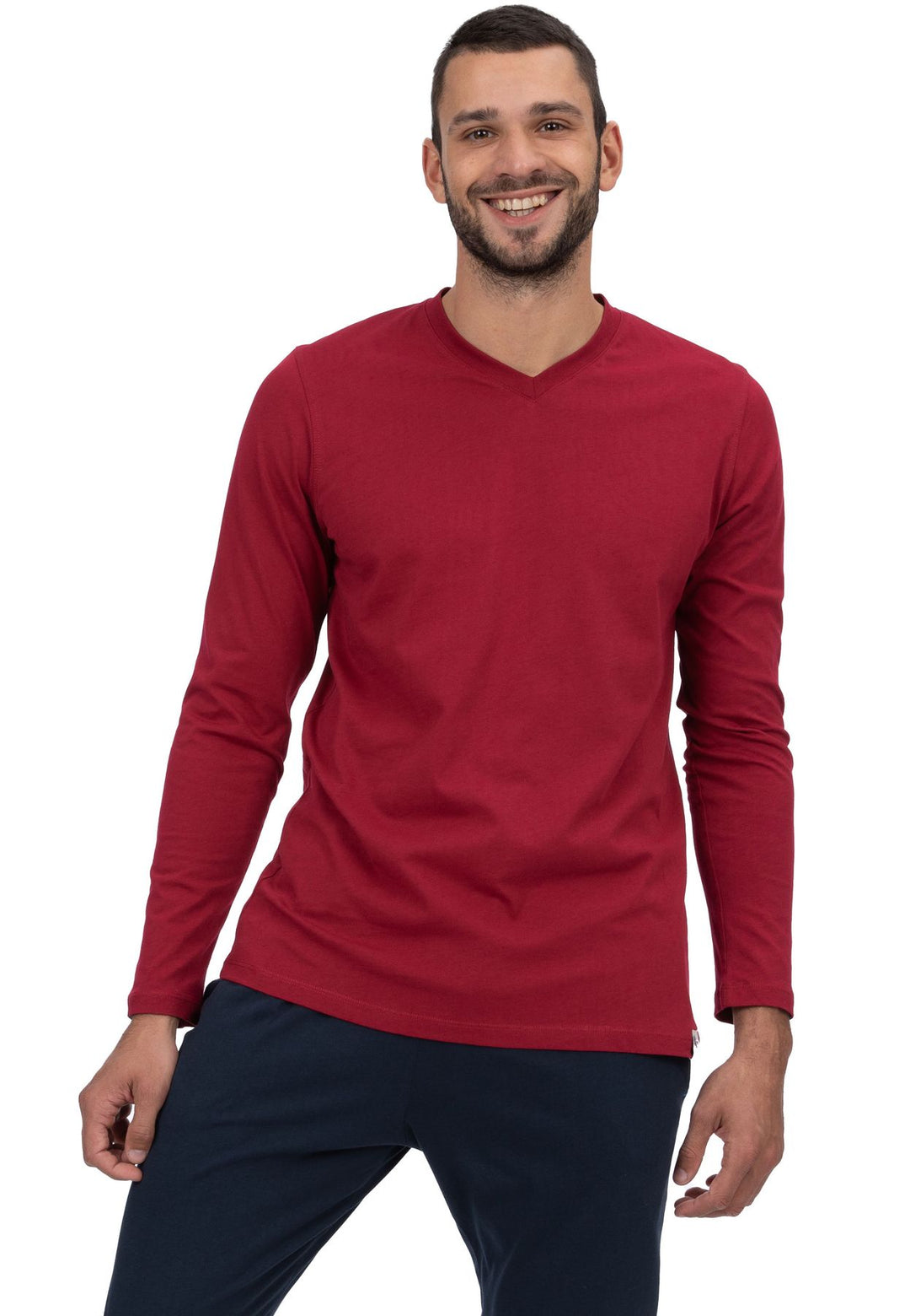 Herren Shirt, Langarm, V-Ausschnitt, Bio Baumwolle, GOTS zertifiziert