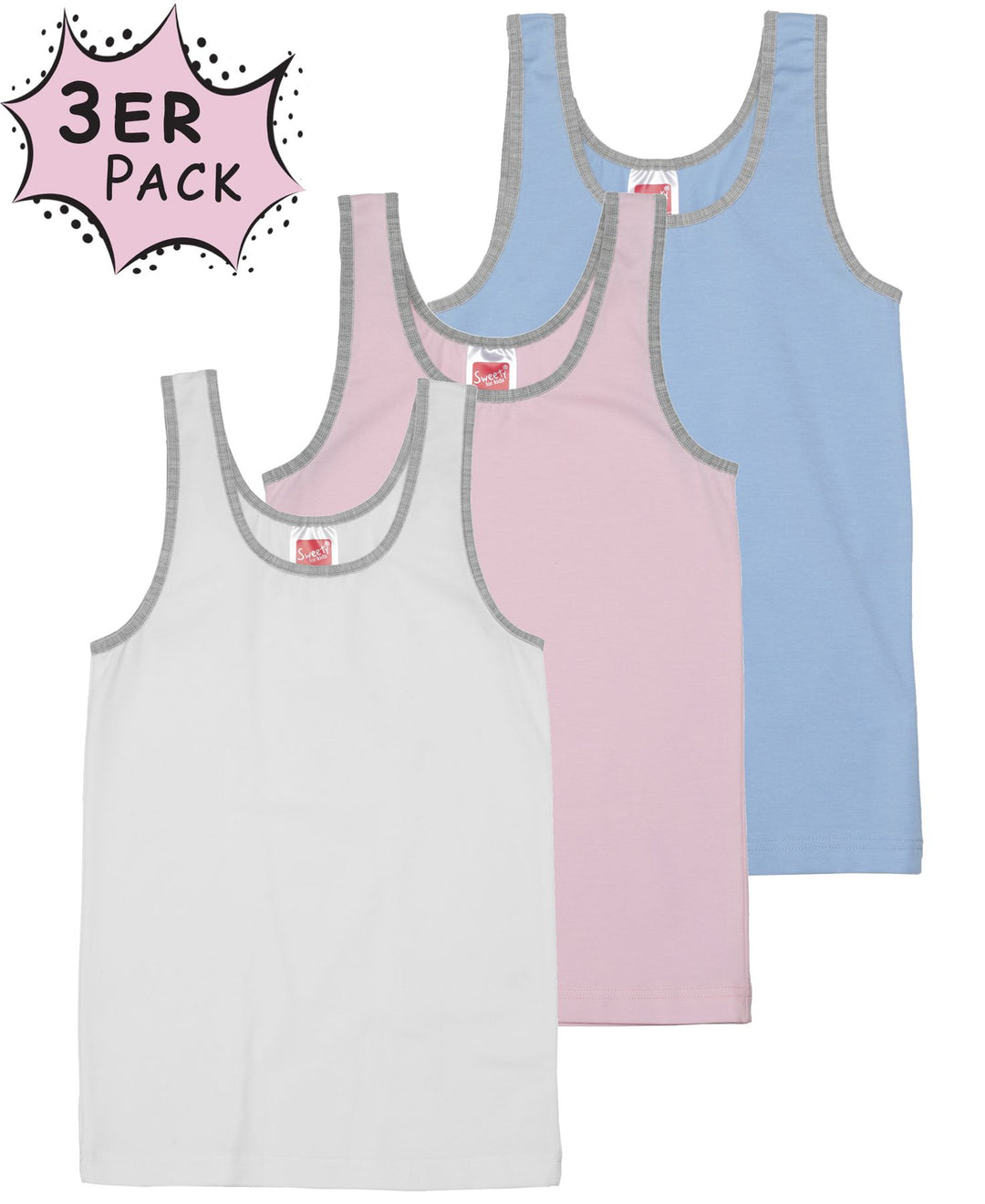 Mädchen Unterhemd, 3er Pack, Baumwolle/ Elasthan